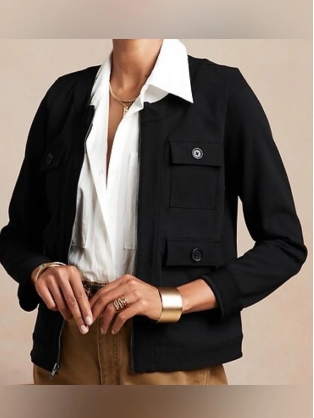 NWT Banana Republic Black Zip-Front Utility Jacket